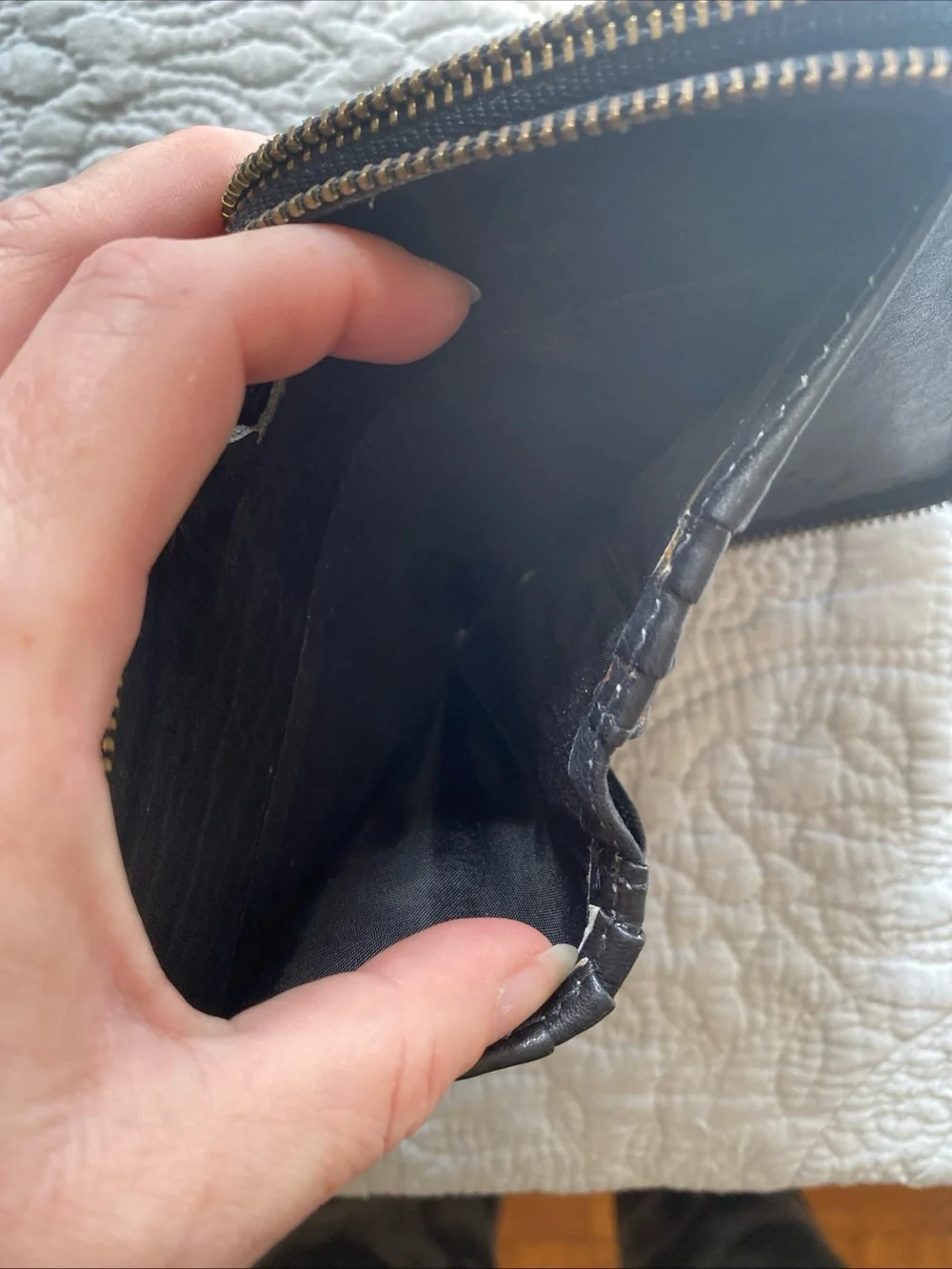 HOBO Black Leather Zip Wallet with Gold Hardware
